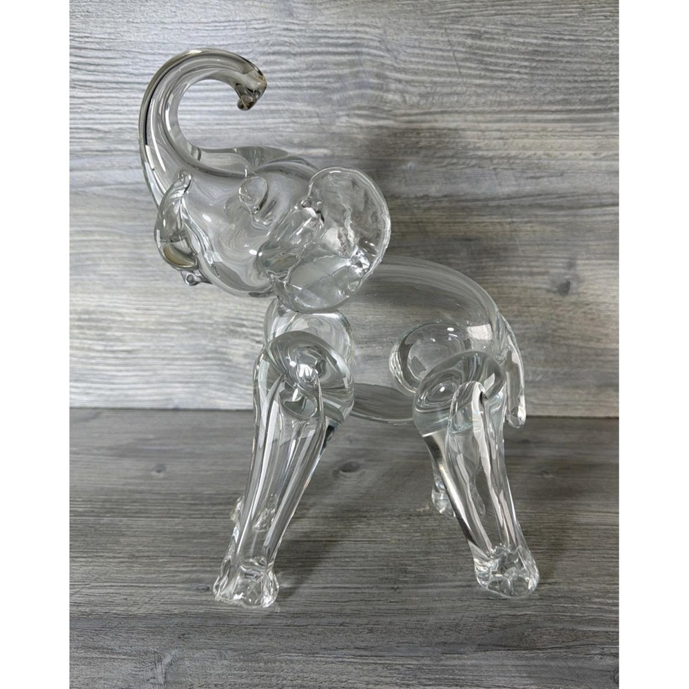 Vintage Clear Hand Blown Murano Italian Art Glass Elephant Figurine 10" Tall MCM